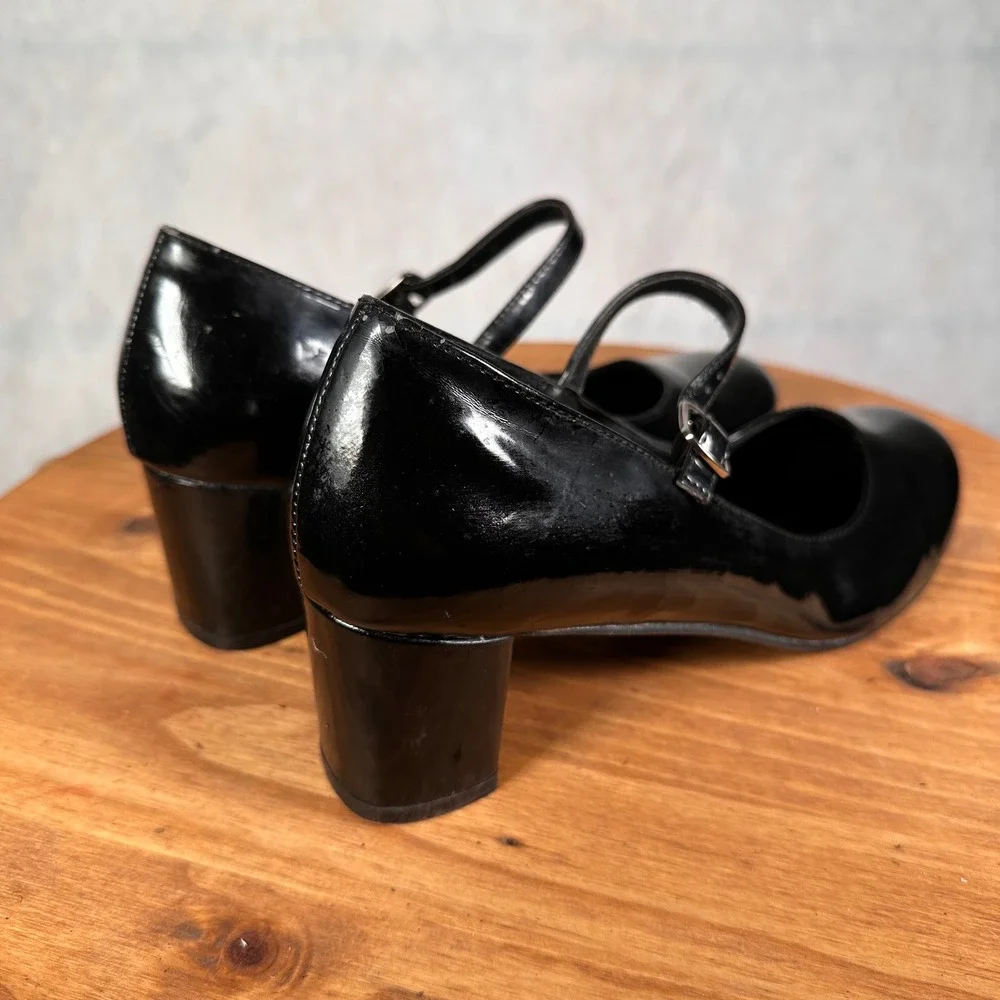 Funtasma Mary Jane Heels Women Size 8 Black Good Patent Block Heel Pump